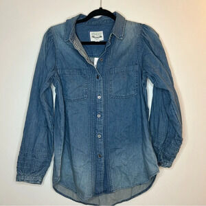 American Eagle Trim Denim Button Down Shirt Small NWT